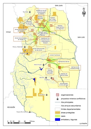 Figura 2: Mapa de Mendoza, oasis y conflictos