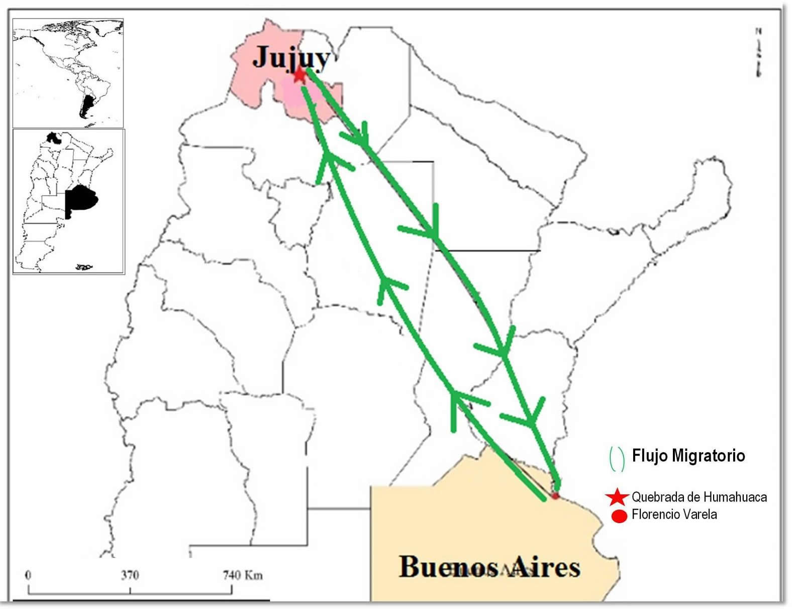 Flujo migratorio entre Quebrada de  Humahuaca y Florencio Varela
