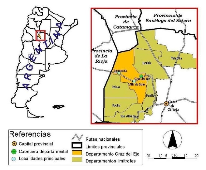 Ubicación provincia de Córdoba, Argentina. Delimitación de la zona de
“Ganadería extensiva del Noroeste de la provincia”