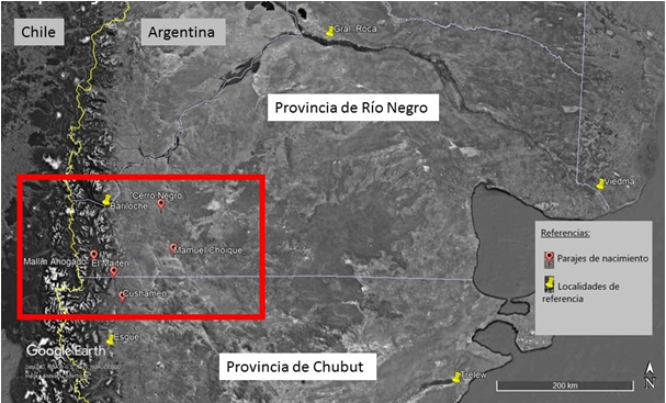 Mapa con la ubicación de los lugares de nacimiento de las  interlocutoras