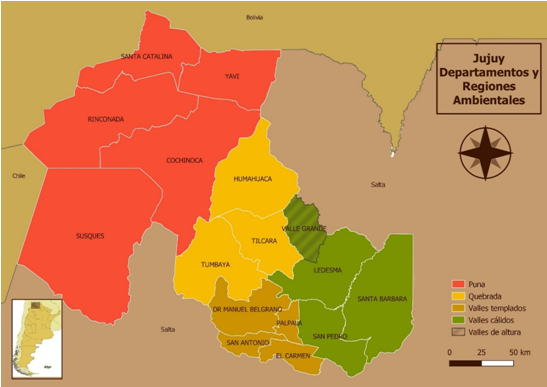 Jujuy.  Departamentos y regiones ambientales