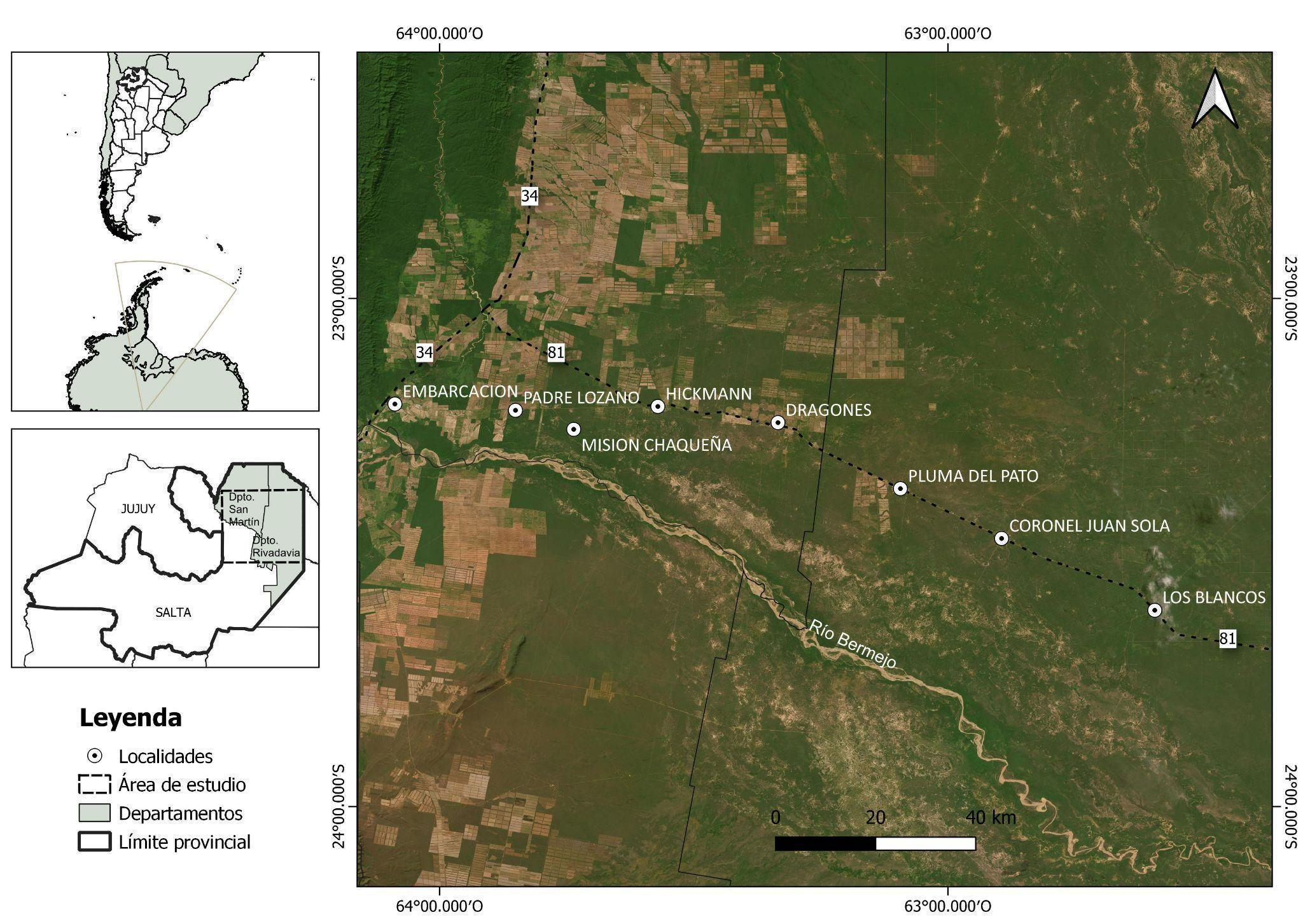 Ubicación del área de estudio en el Chaco semiárido de la provincia de Salta, Argentina