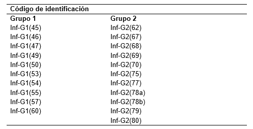 Códigos de identificación para los 21 informantes entrevistados