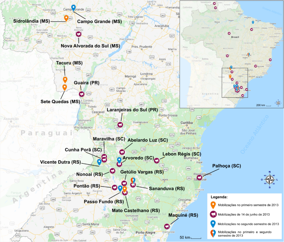 Mobilizações de rua contra terras indígenas realizadas ao longo de 2013 nos estados de Mato Grosso do Sul, Paraná, Santa Catarina e Rio Grande do Sul